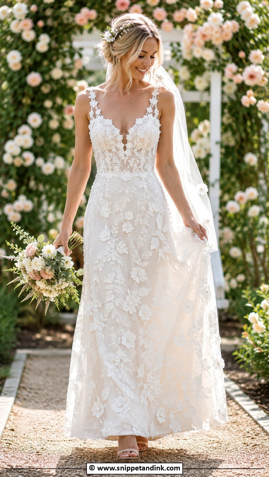 Bohemian Floral Lace Wedding Dress - Snippet and Ink - 30 Bohemian Wedding Dress Ideas