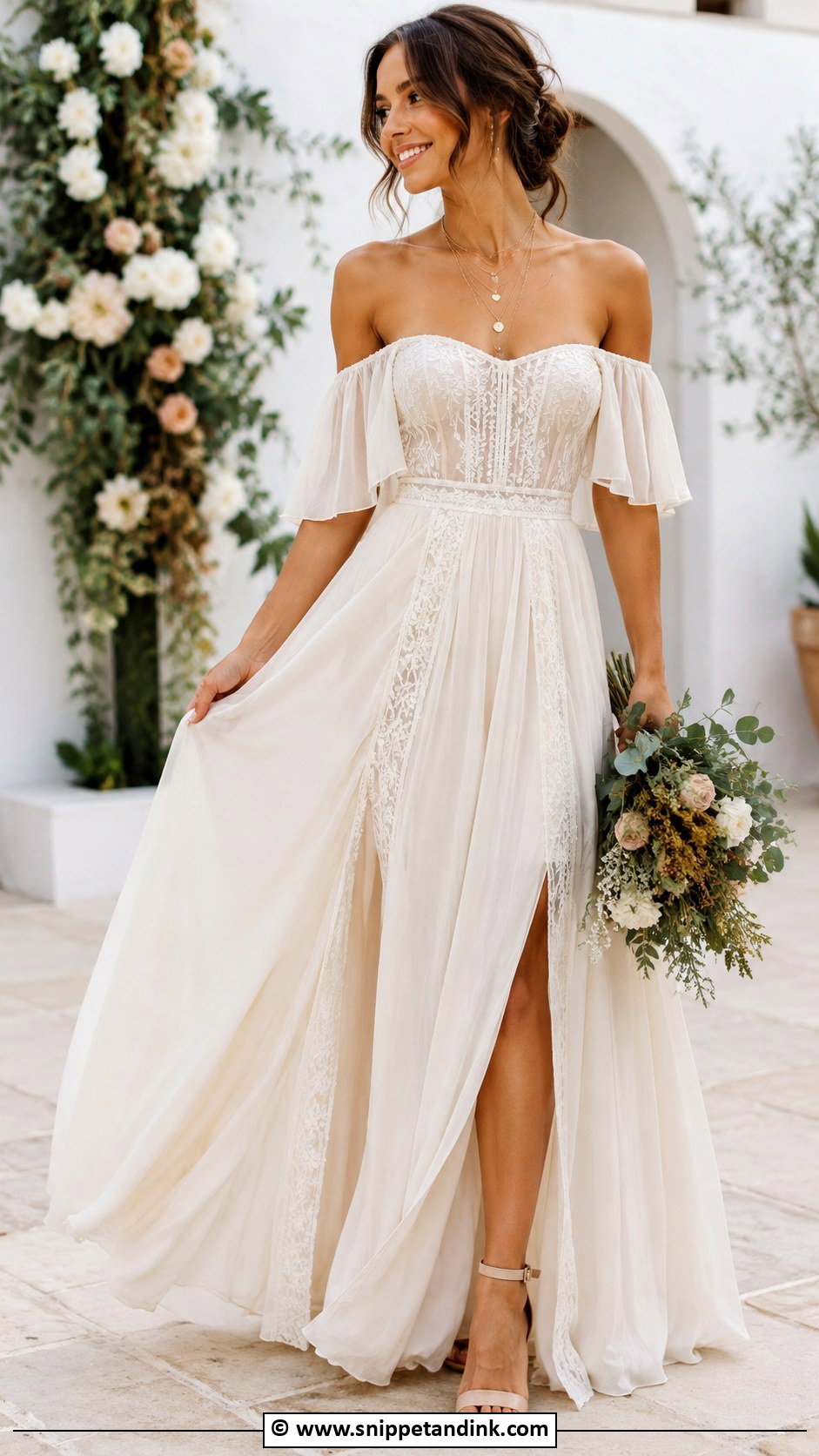 Bohemian Off Shoulder Wedding Dress - Snippet and Ink - 30 Bohemian Wedding Dress Ideas
