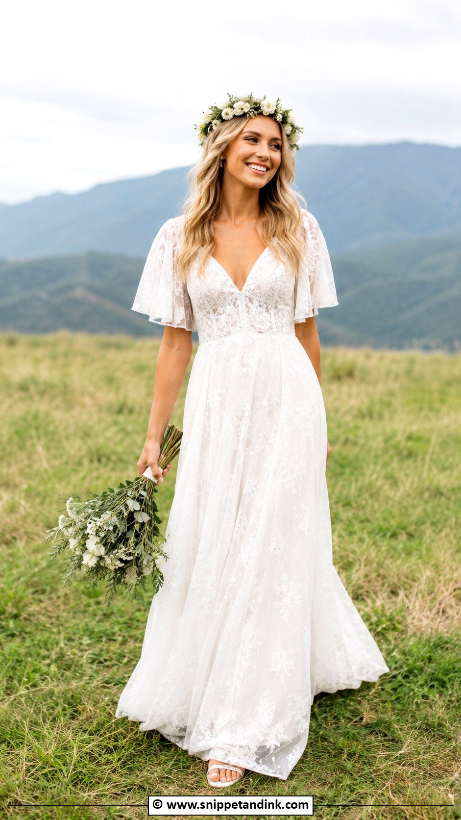 Boho A Line Wedding Dress With Flower Crown - Snippet and Ink - 30 Aline Wedding Dress Ideas