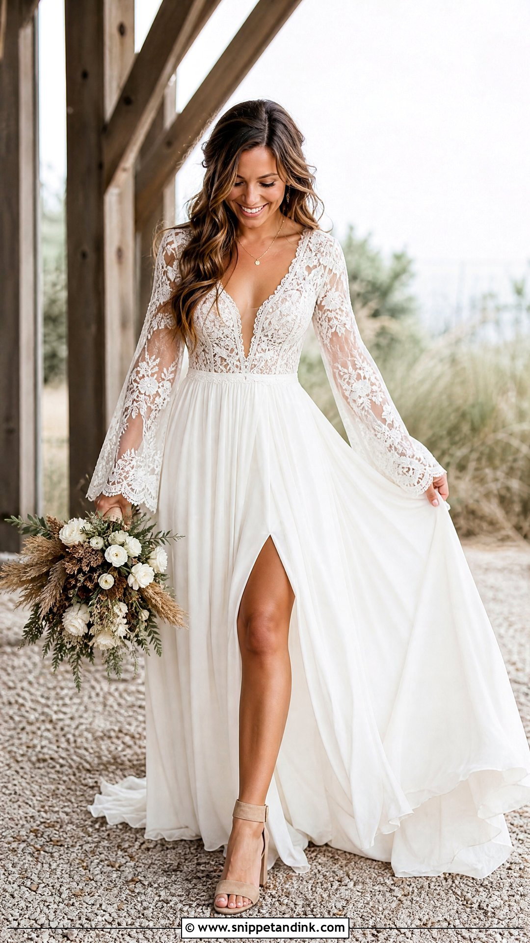 Boho Barn Wedding Dress With Long Sleeves - Snippet and Ink - 25 Barn Wedding Dresses
