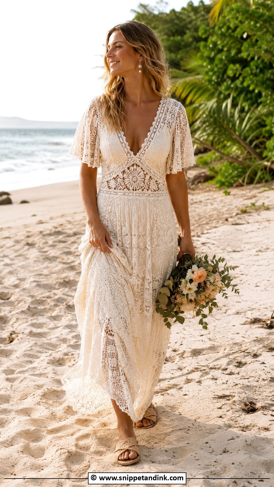 Boho Beach Bridal Dress With Woven Sandals - Snippet and Ink - 30 Beach Bridal Dresses