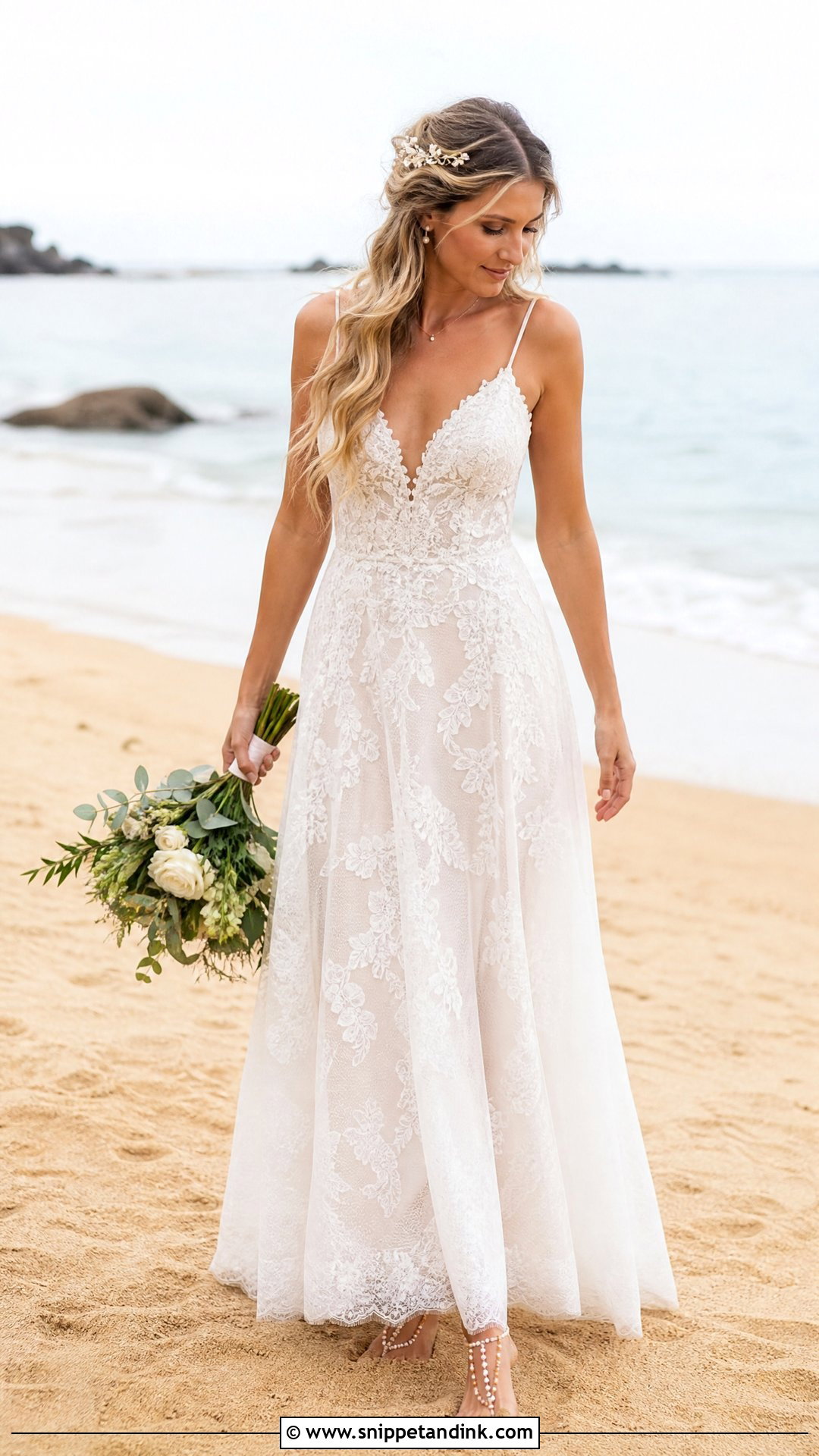 Boho Beach Wedding Dress With Barefoot Sandals - Snippet and Ink - 25 Beach Wedding Dress Boho Ideas