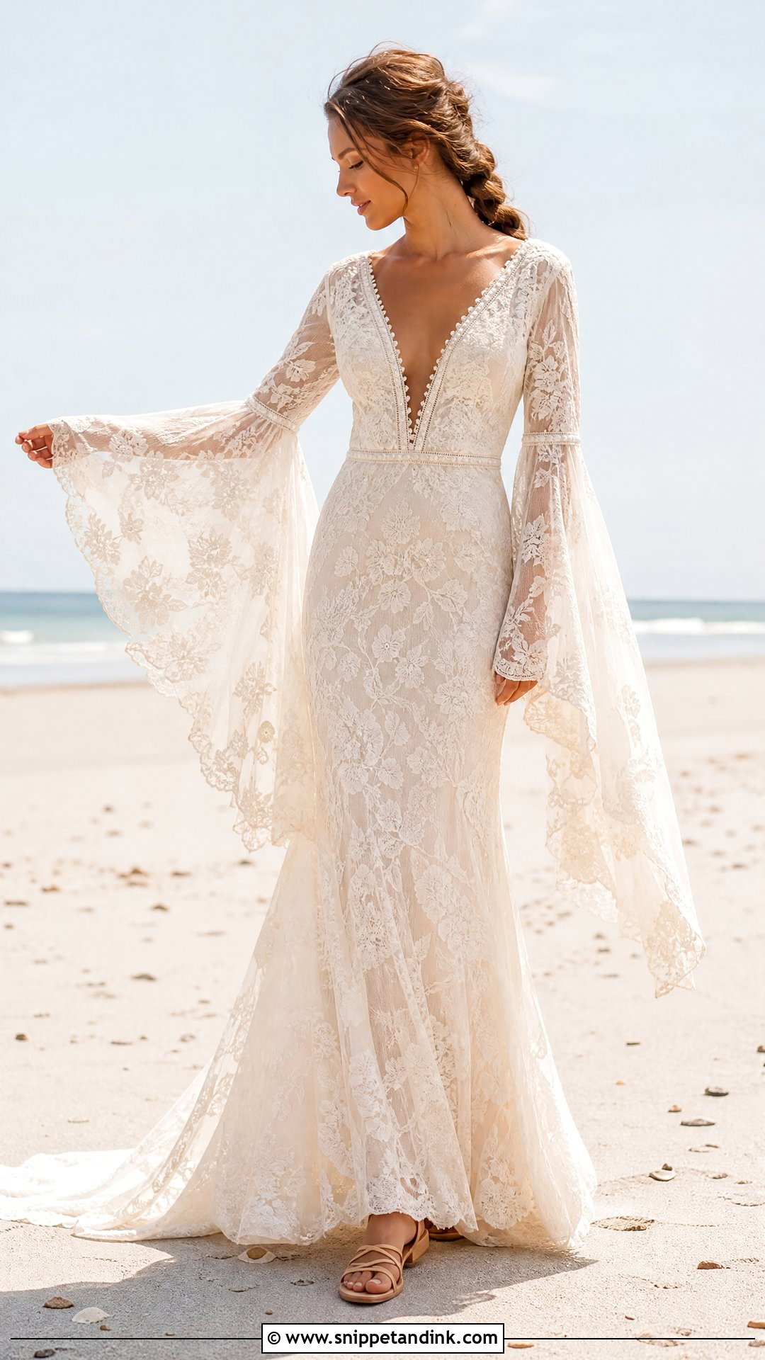 Boho Beach Wedding Dress With Bell Sleeves - Snippet and Ink - 25 Beach Wedding Dress Boho Ideas
