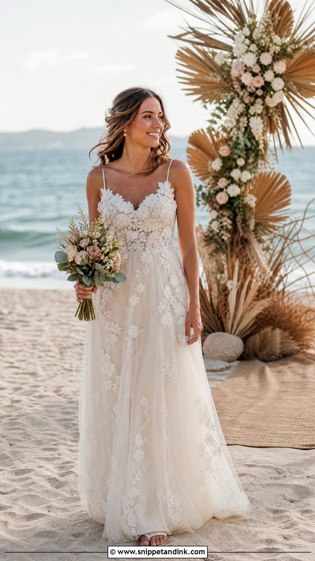 Boho Beach Wedding Dress With Floral Applique - Snippet and Ink - 25 Beach Wedding Dress Boho Ideas