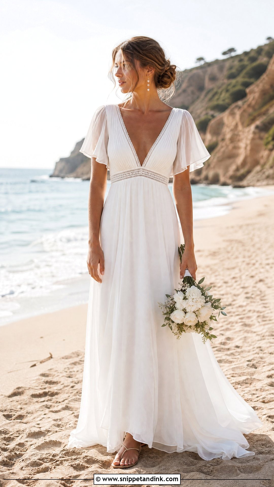 Boho Beach Wedding Dress With Flutter Sleeves - Snippet and Ink - 25 Beach Wedding Dress Boho Ideas