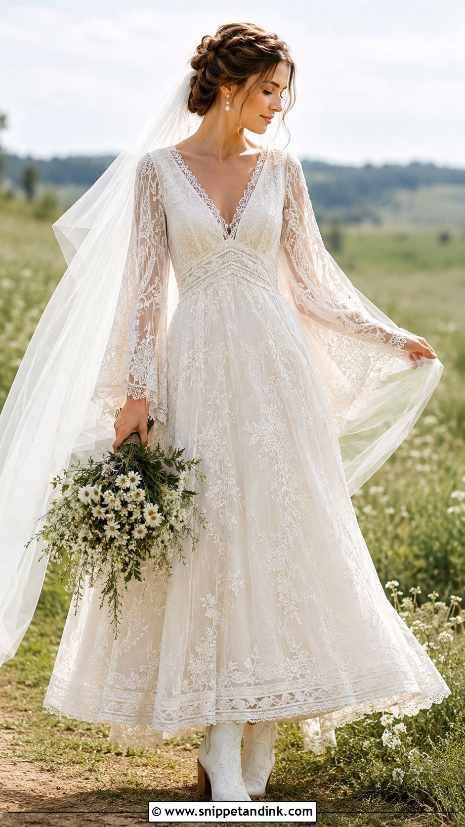 Boho Bell Sleeve Bridal Dress - Snippet and Ink - 20 Bridal Dress Long Sleeve Ideas