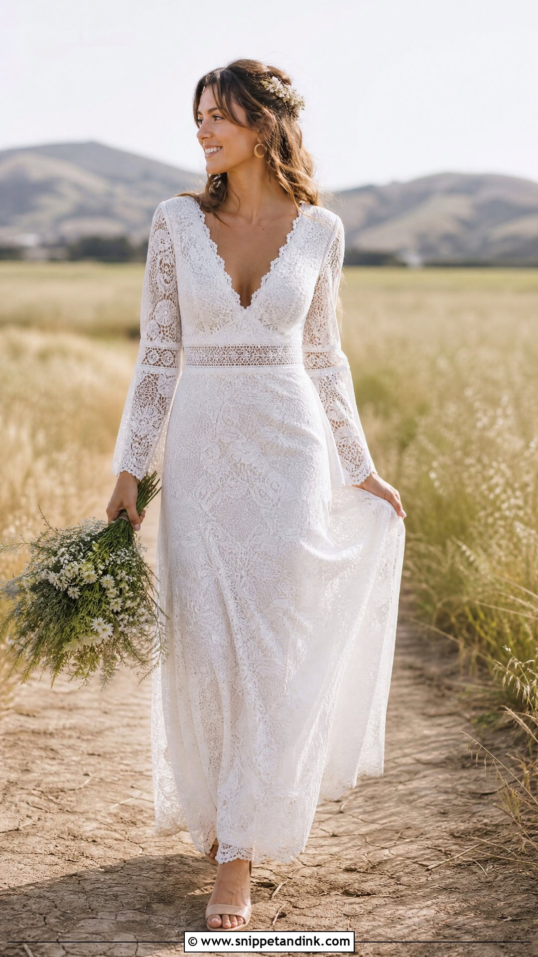 Boho Bell Sleeve Dantel Wedding Dress - Snippet and Ink - 20 Wedding Dress Dantel Ideas
