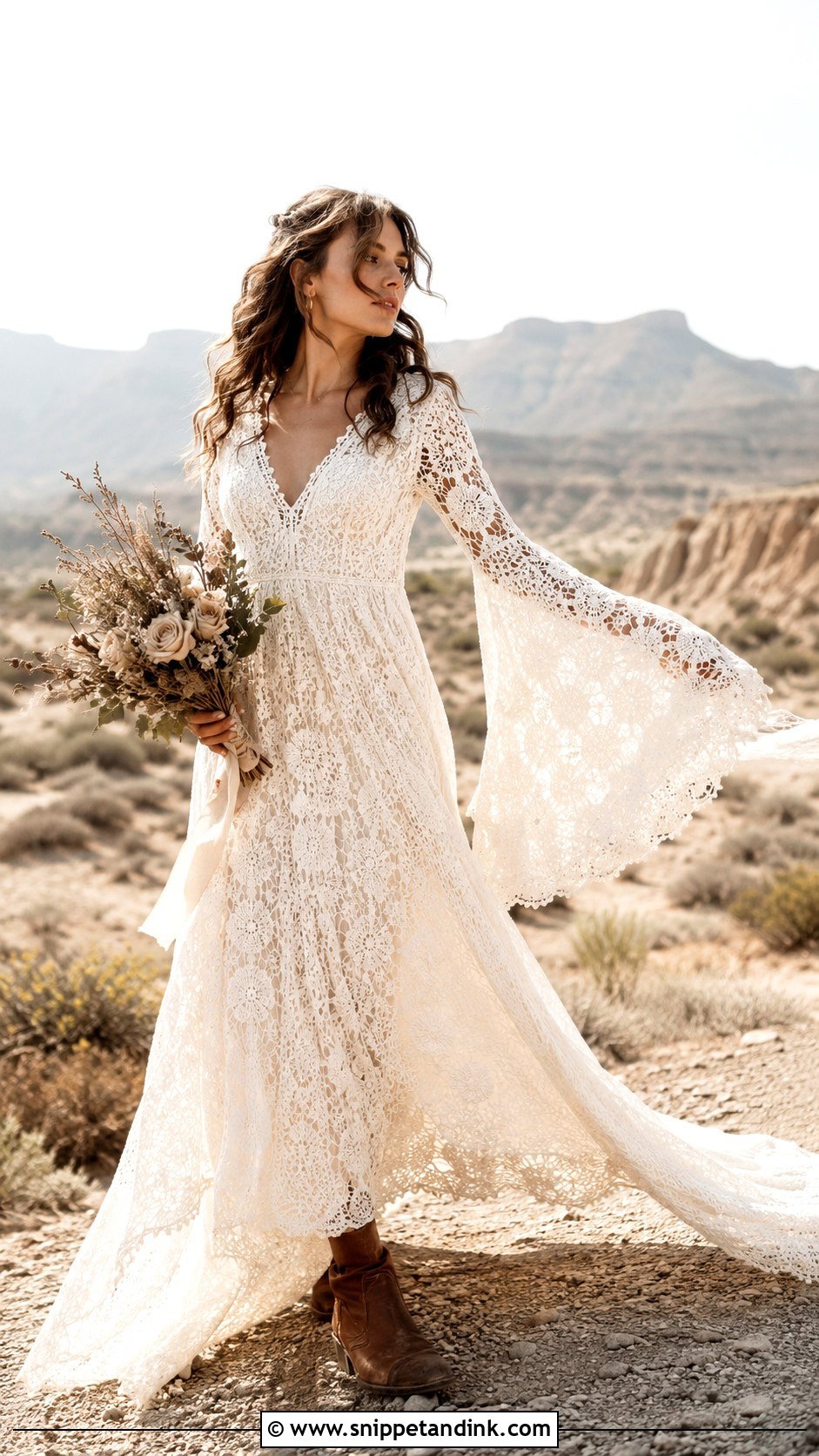 Boho Bell Sleeve Elopement Dress - Snippet and Ink - 20 Long Sleeve Elopement Dress Ideas