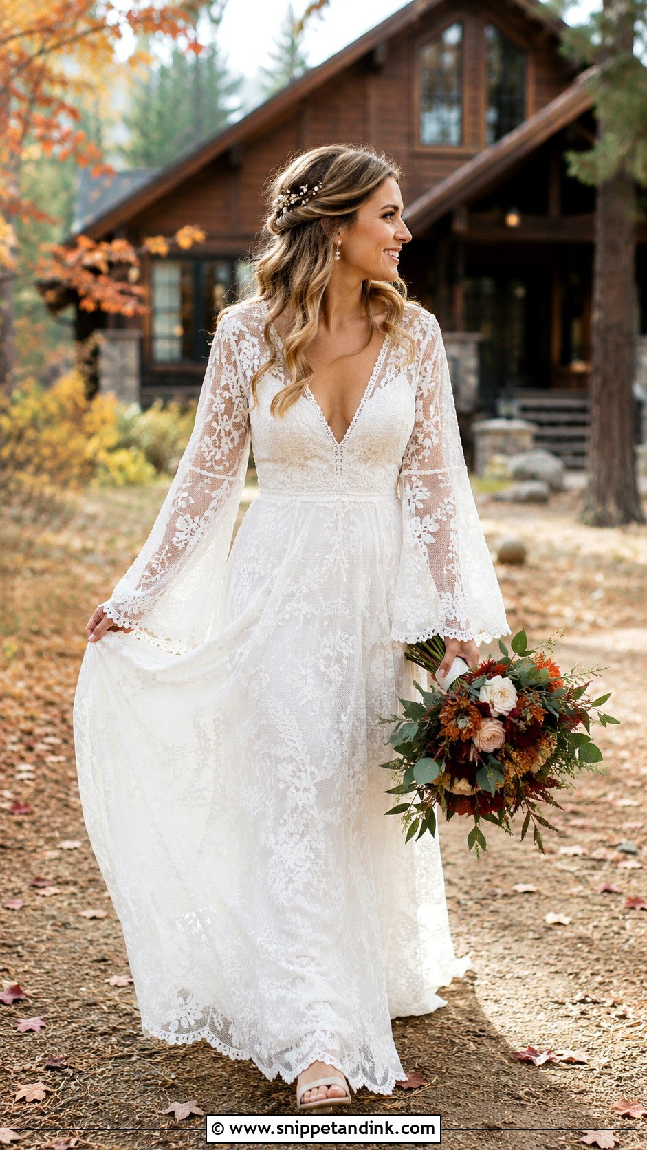 Boho Bell Sleeve Fall Bridal Dress - Snippet and Ink - 20 Fall Bridal Dresses