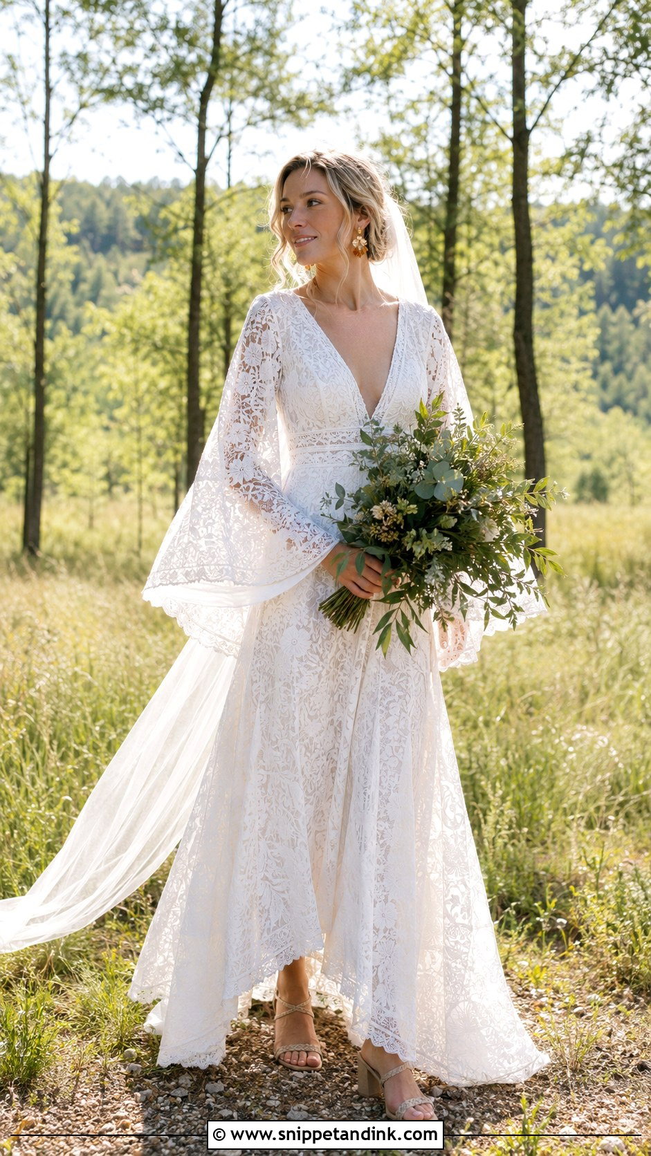 Boho Bell Sleeve June Wedding Dress - Snippet and Ink - 20 June Wedding Dress Ideas