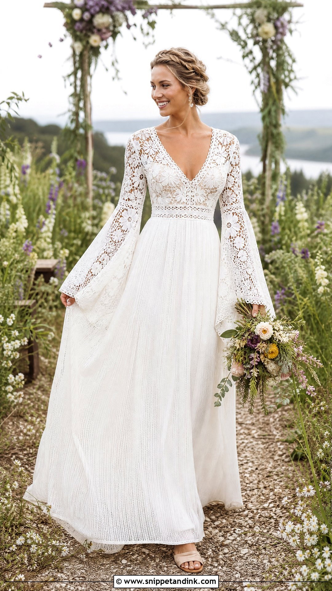 Boho Bell Sleeve Knitted Wedding Dress - Snippet and Ink - 25 Knitted Wedding Dress Ideas