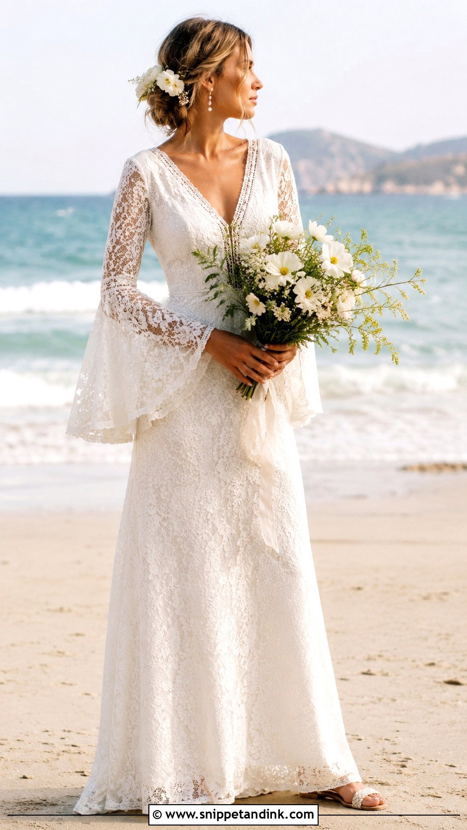 Boho Bell Sleeve Lace Beach Wedding Dress - Snippet and Ink - 20 Boho Simple Beach Wedding Dress Ideas