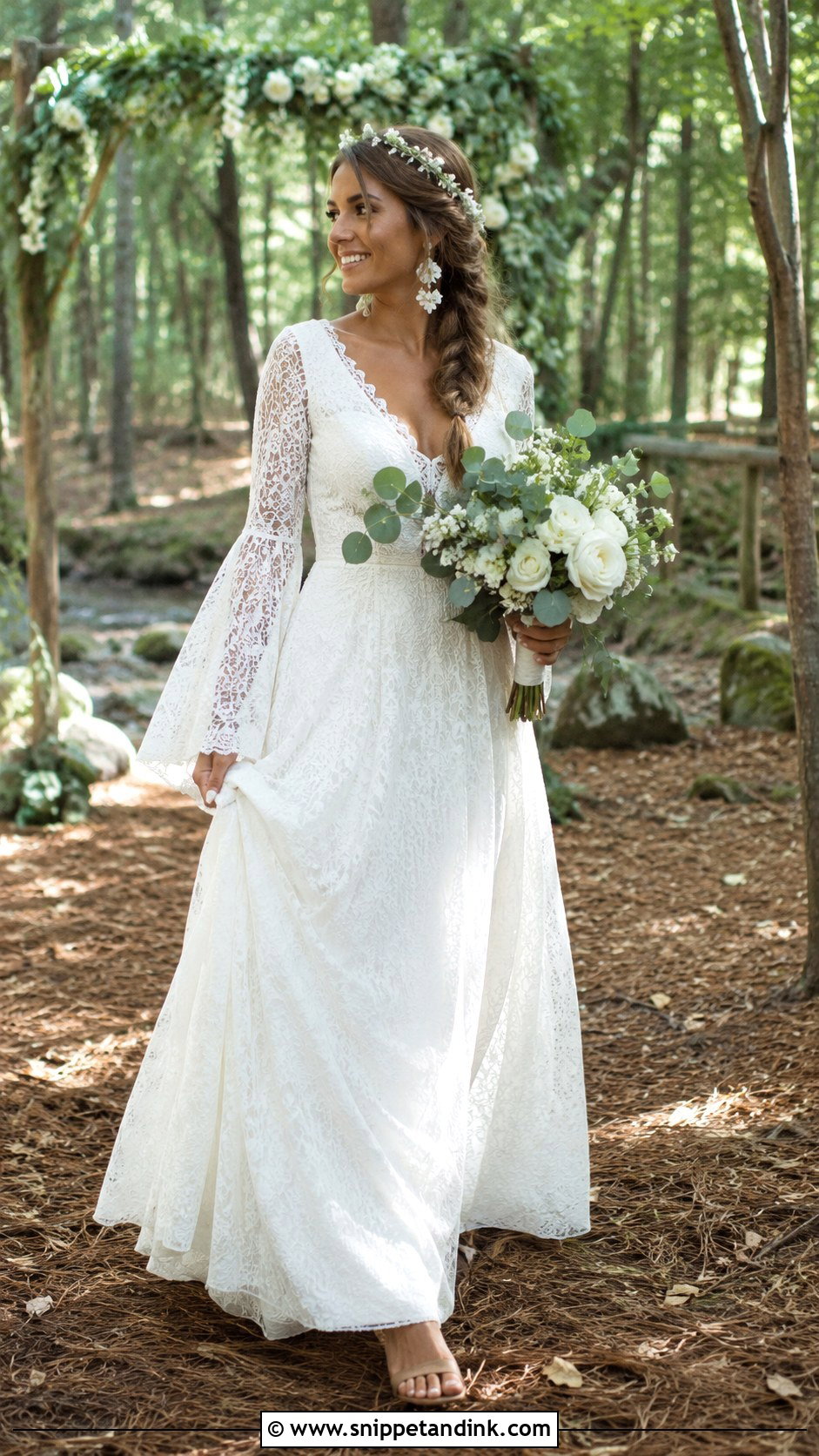 Boho Bell Sleeve Lace Wedding Dress - Snippet and Ink - 20 Lacey Wedding Dress Ideas