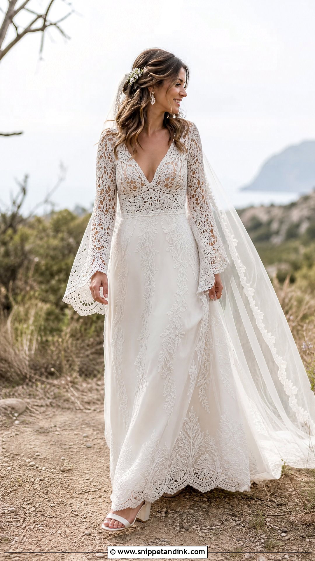 Boho Bell Sleeve Lace Wedding Dress - Snippet and Ink - 20 Wedding Dress with Lace Ideas
