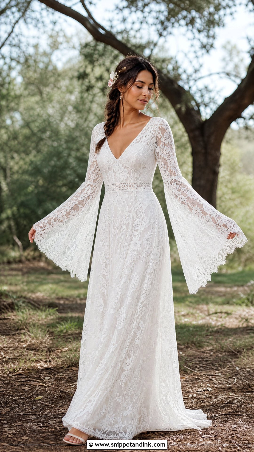 Boho Bell Sleeve Long Wedding Dress - Snippet and Ink - 25 Long Wedding Dress Ideas