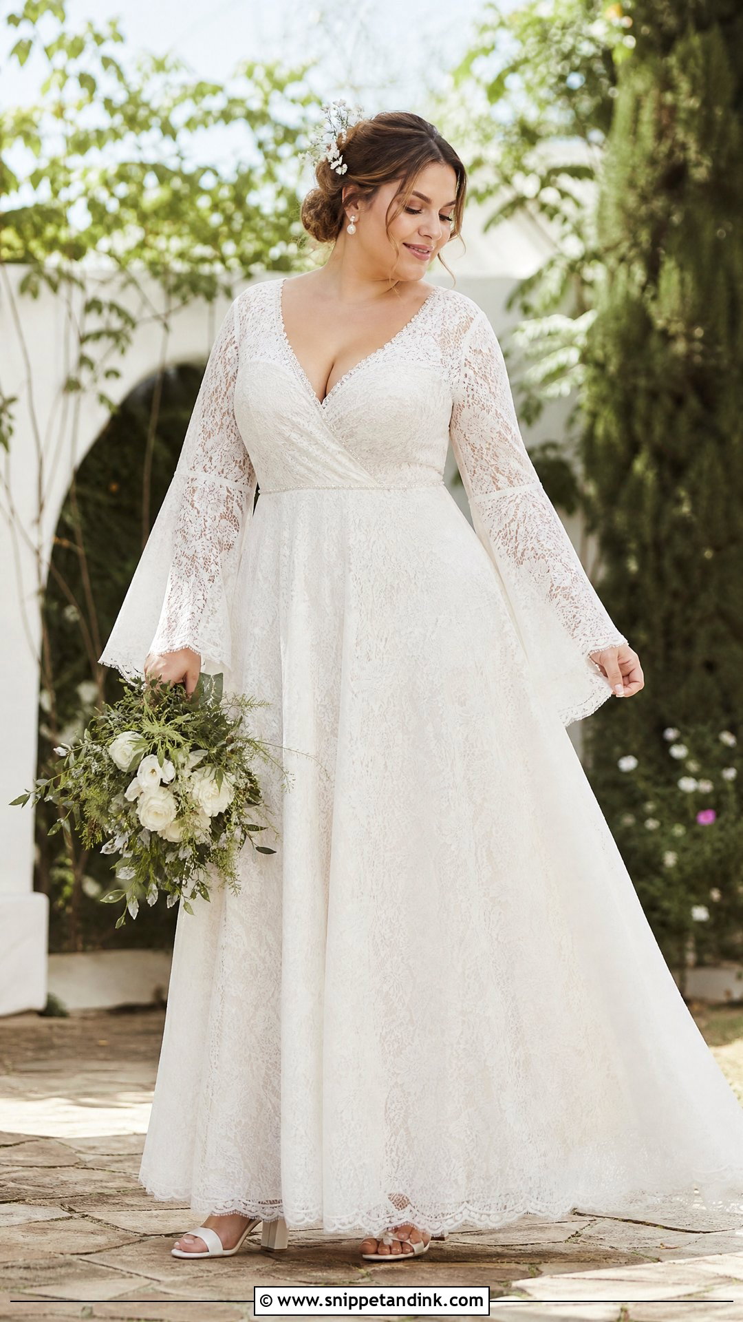 Boho Bell Sleeve Plus Size Wedding Dress - Snippet and Ink - 20 Plus Sized Wedding Dress Ideas