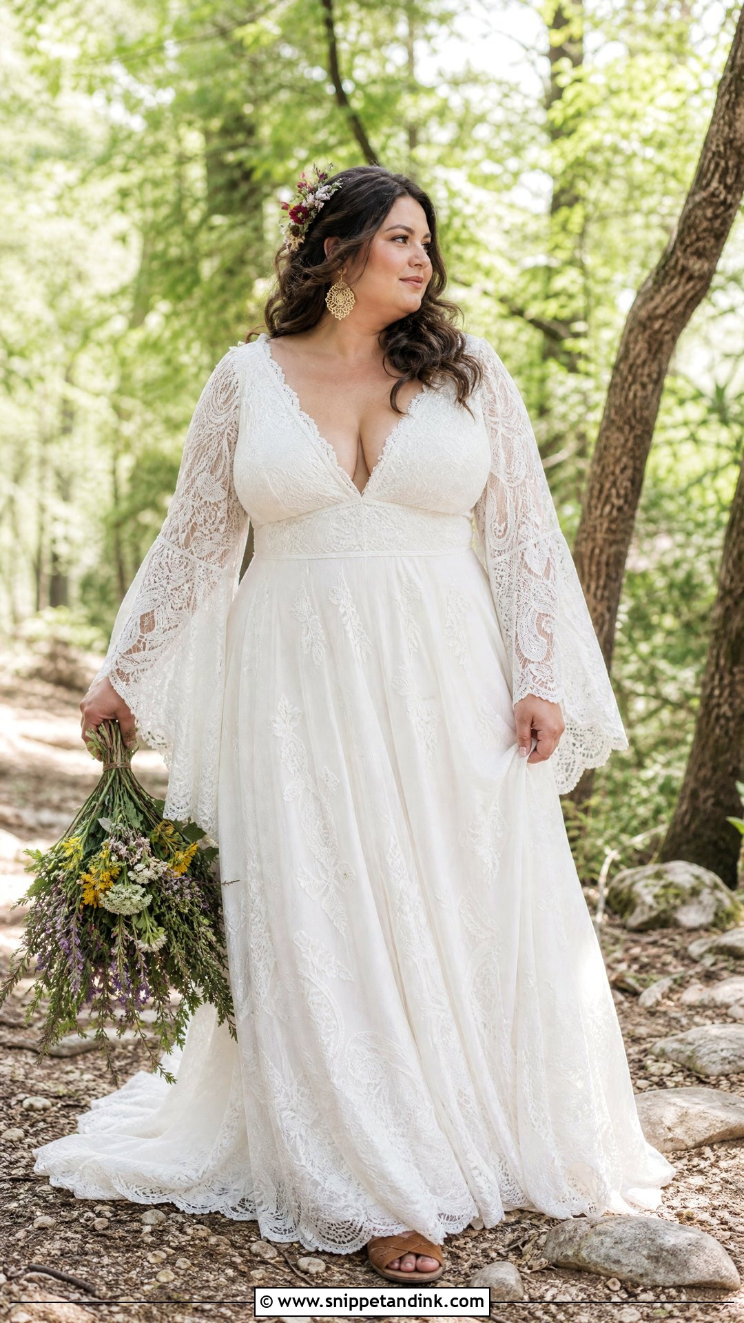 Boho Bell Sleeve Plus Size Wedding Gown - Snippet and Ink - 20 Wedding Gowns for Plus Size Brides