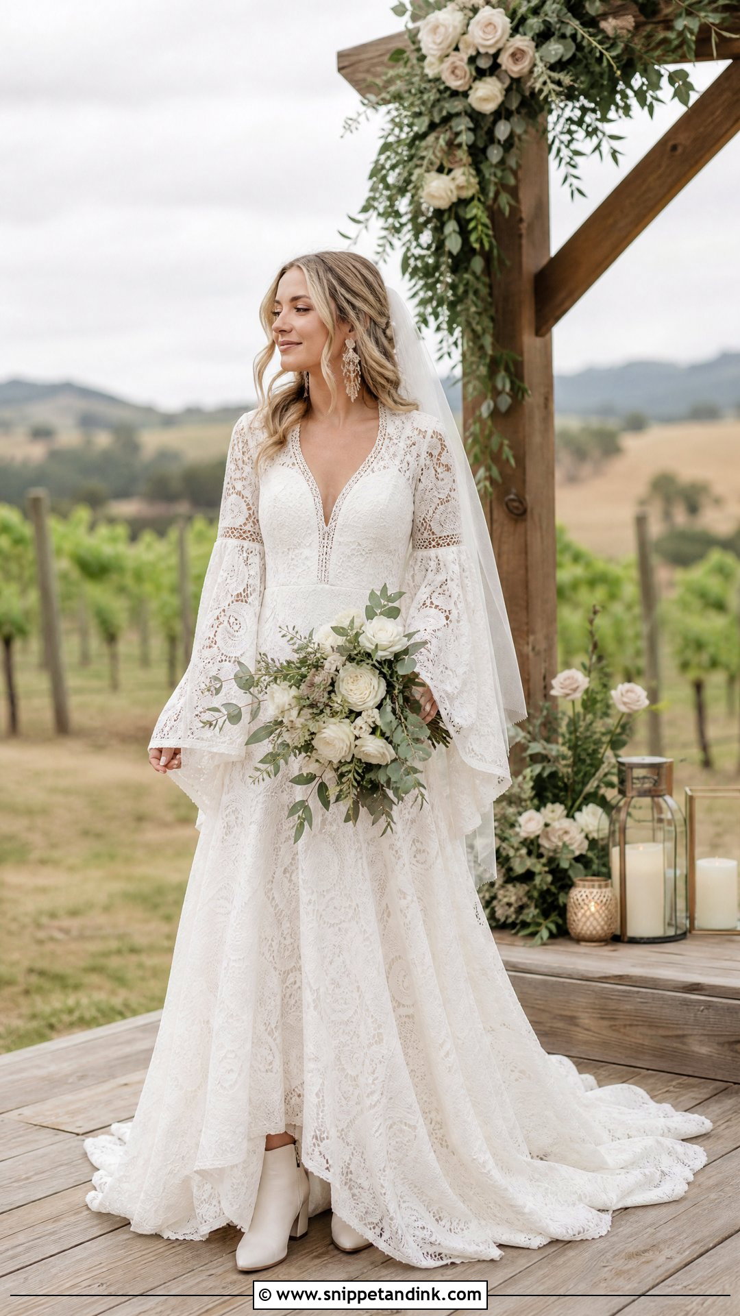 Boho Bell Sleeve Vineyard Wedding Dress - Snippet and Ink - 20 Vineyard Wedding Dress Ideas