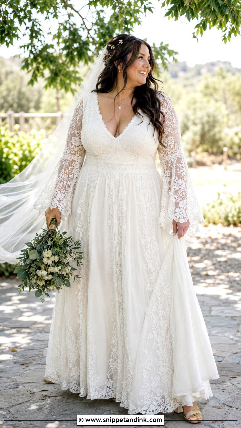 Boho Bell Sleeve Wedding Dress - Snippet and Ink - 20 Wedding Dresses for Curvy Women