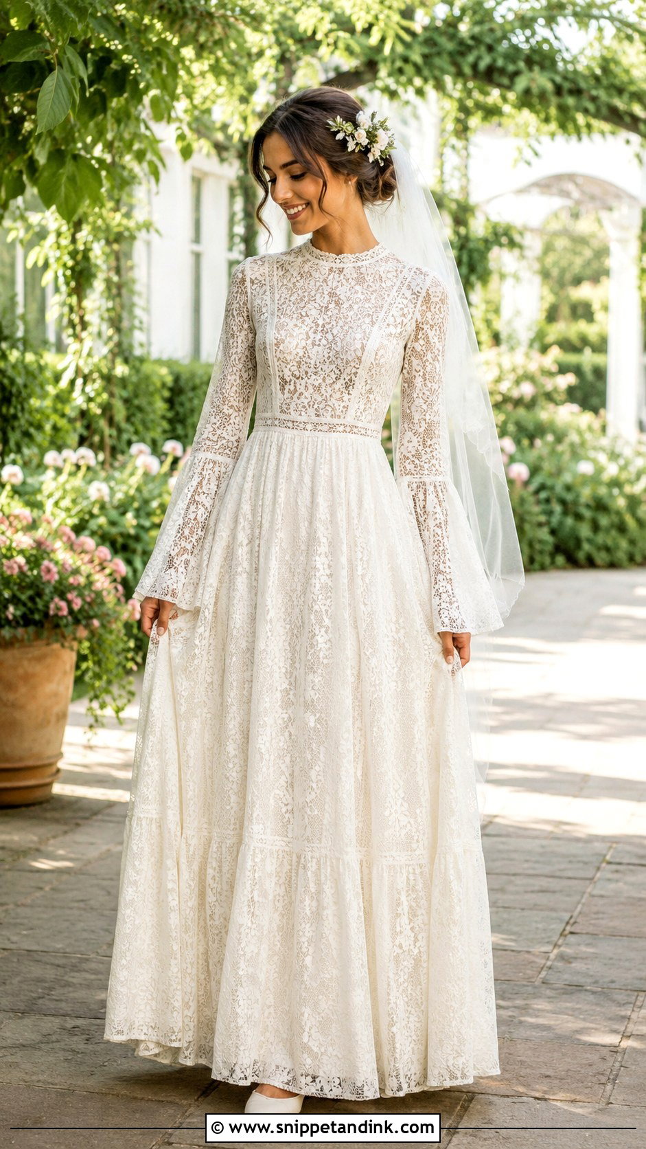 Boho Bell Sleeve Wedding Dress - Snippet and Ink - 20 Modest White Wedding Dress Ideas