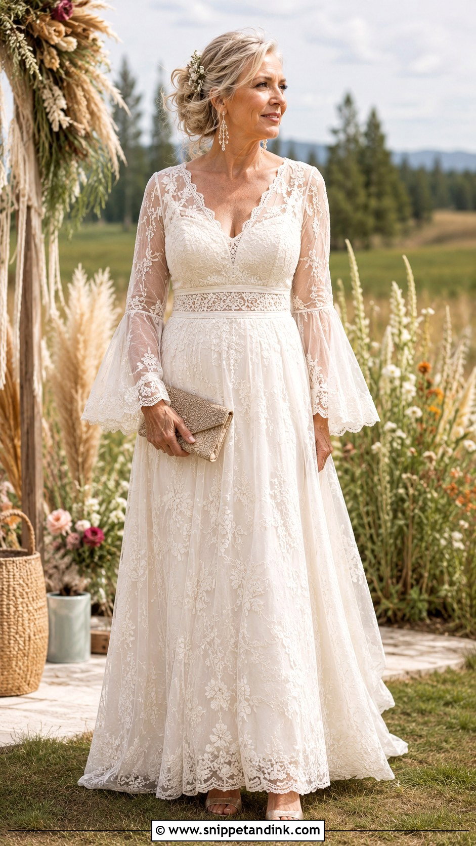 Boho Bell Sleeve Wedding Dress - Snippet and Ink - 20 Wedding Dresses for Older Brides