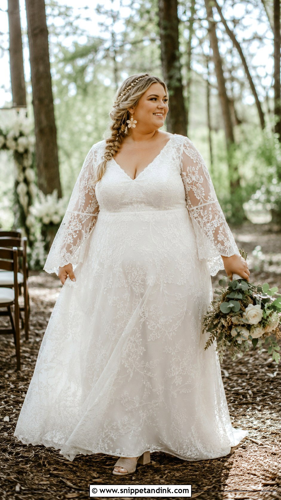 Boho Bell Sleeve Wedding Dress - Snippet and Ink - 20 Wedding Dresses for Plus Size Women