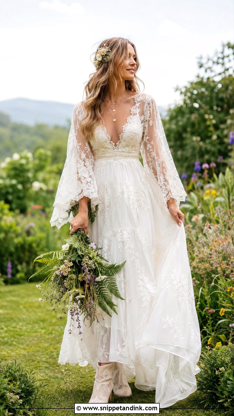 Boho Bell Sleeve Wedding Dress - Snippet and Ink - 20 Enchanted Garden Wedding Dress Ideas
