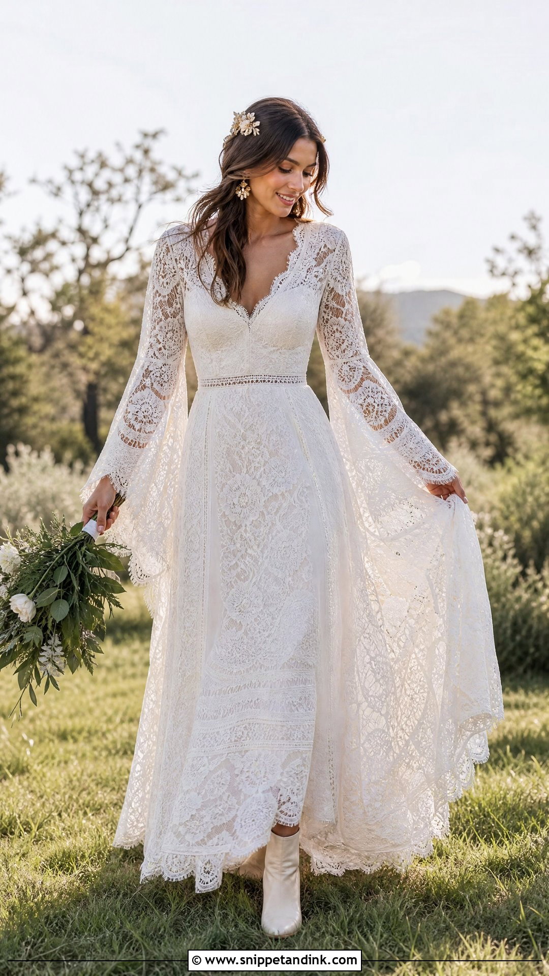 Boho Bell Sleeve Wedding Dress - Snippet and Ink - 20 Wedding Dress for Outdoor Wedding Ideas