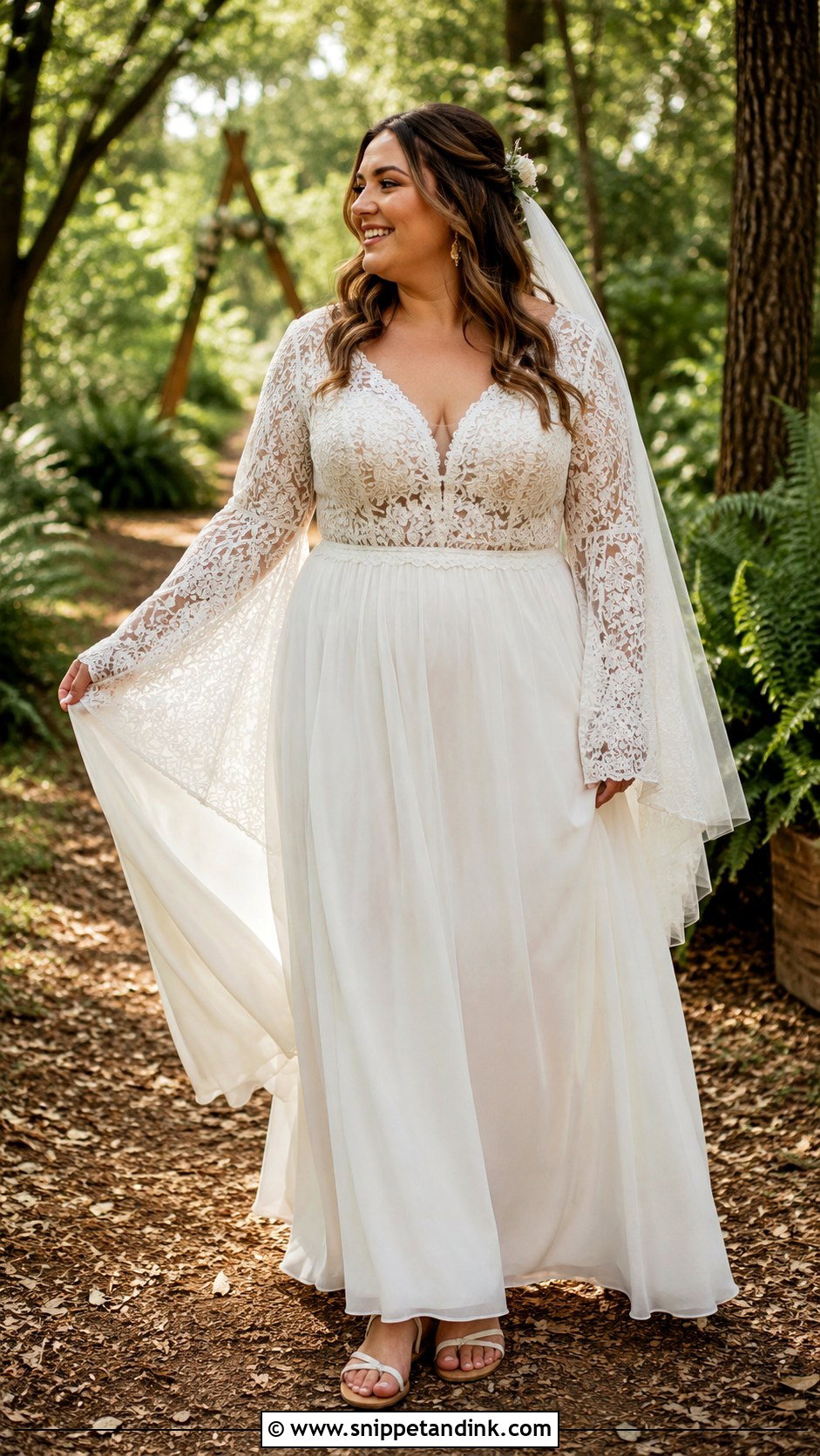 Boho Bell Sleeve Wedding Dress - Snippet and Ink - 20 Curvy Wedding Dresses
