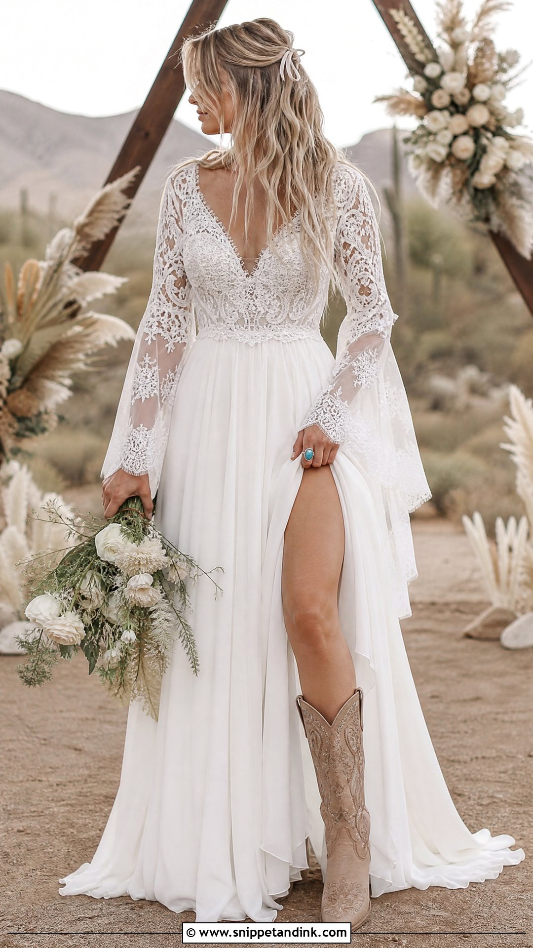 Boho Bell Sleeve Western Wedding Dress - Snippet and Ink - 20 Western Style Wedding Dresses