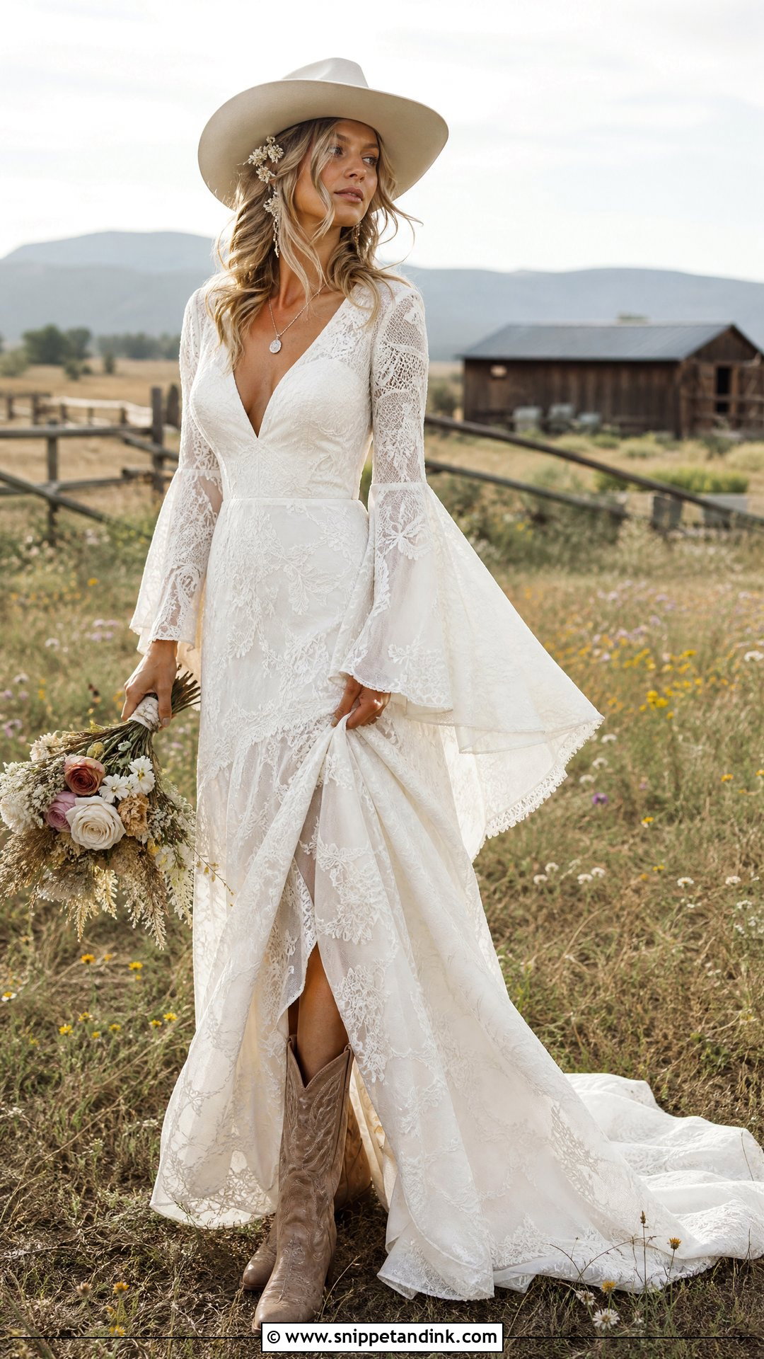 Boho Bell Sleeve Western Wedding Dress - Snippet and Ink - 20 Western Wedding Dress Ideas
