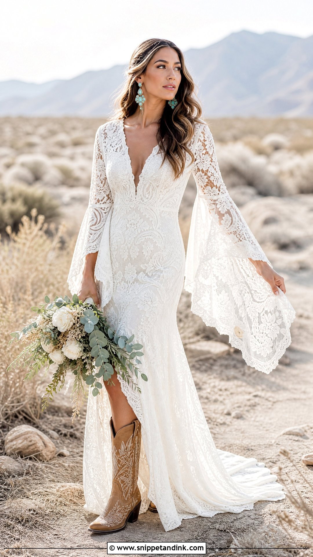 Boho Bell Sleeve Western Wedding Dress - Snippet and Ink - 20 Simple Western Wedding Dress Ideas