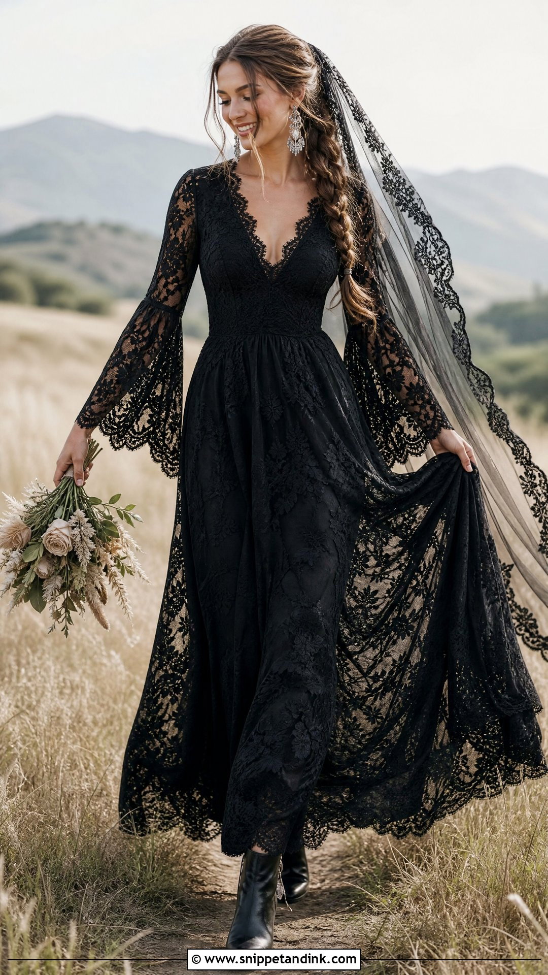Boho Black Lace A Line Wedding Dress - Snippet and Ink - 20 Wedding Dress with Black Lace Ideas