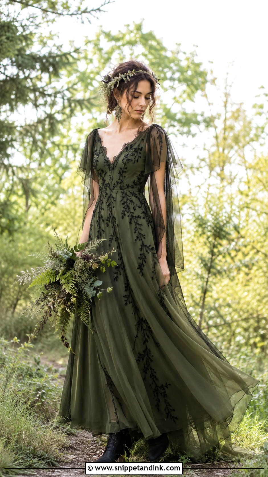 Boho Black and Green Woodland Wedding Dress - Snippet and Ink - 20 Black and Green Wedding Dress Ideas