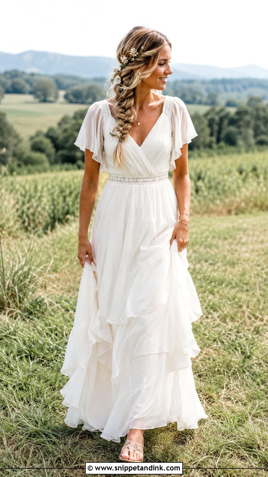Boho Braid With Chiffon Wedding Dress - Snippet and Ink - 20 Braid Dress Wedding Ideas