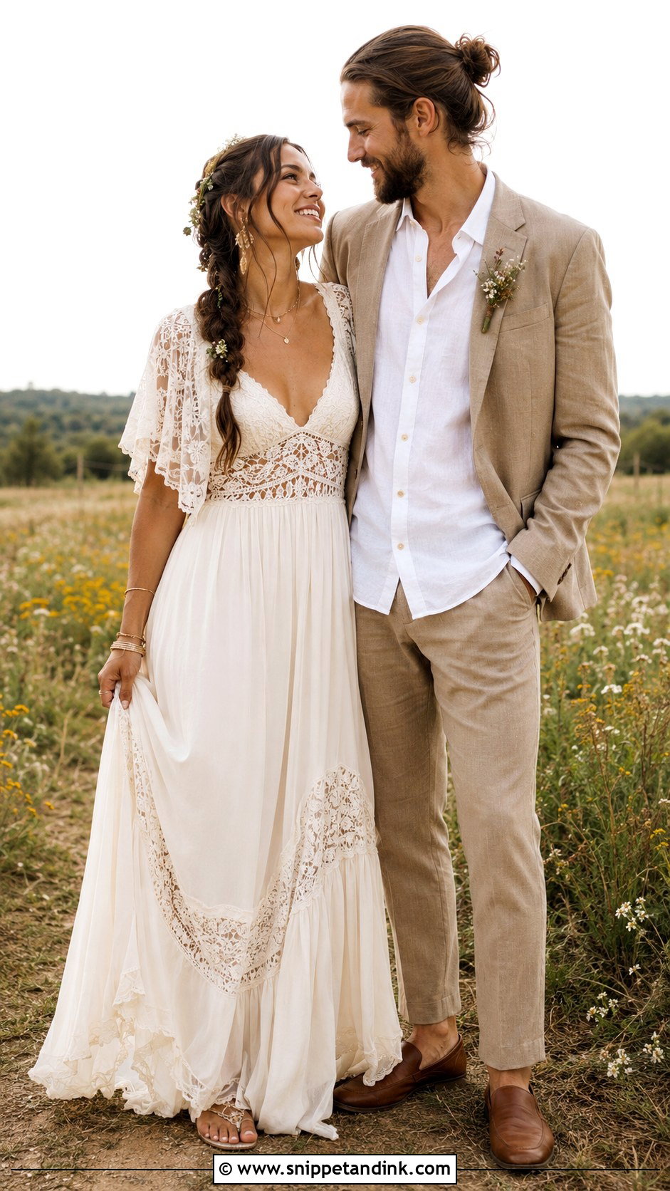 Boho Bridal Couple Outfit - Snippet and Ink - 20 Bridal Couple Ideas