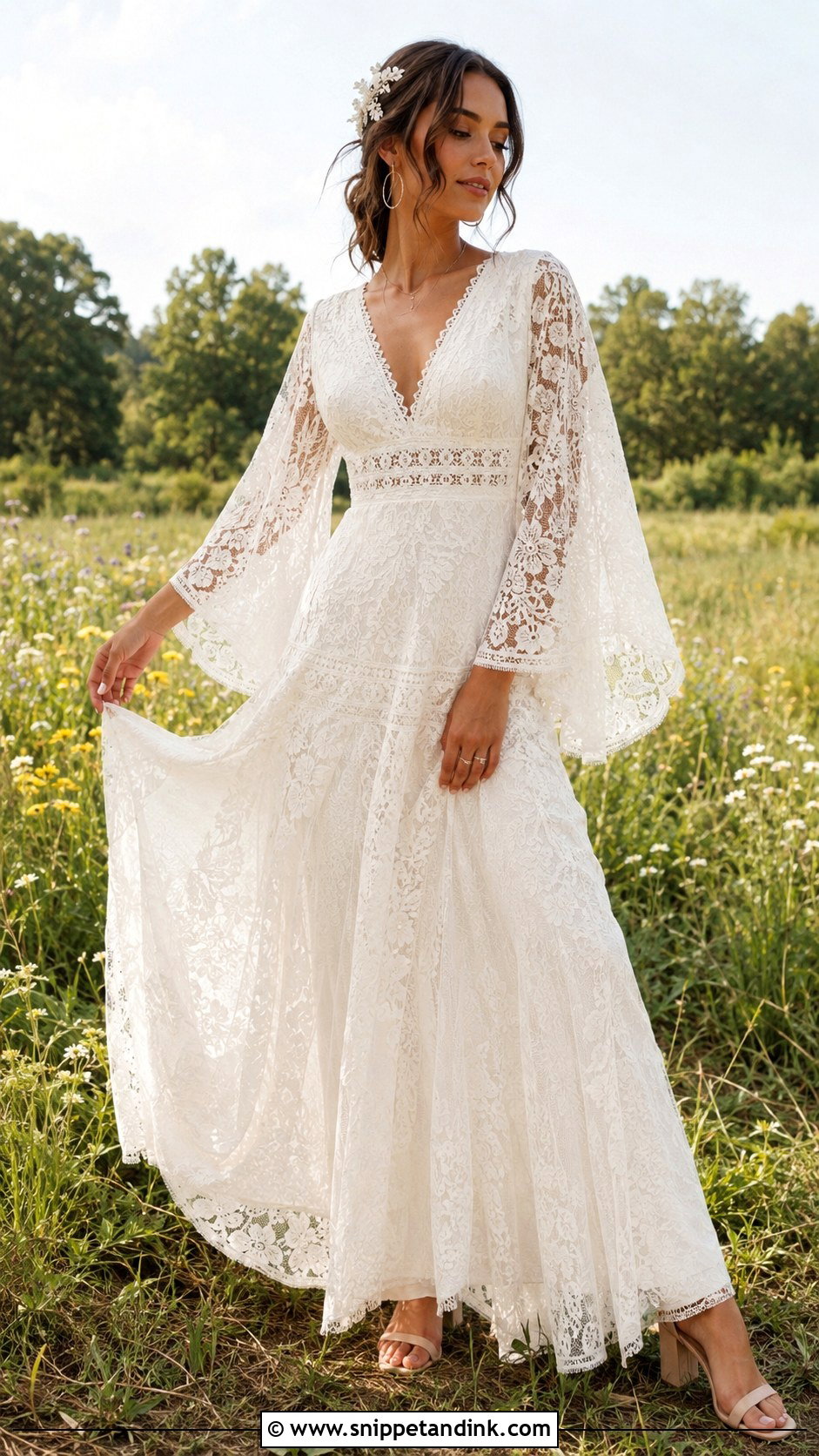Boho Bridal Dress With Bell Sleeves - Snippet and Ink - 20 Bridal Dresses with Sleeves