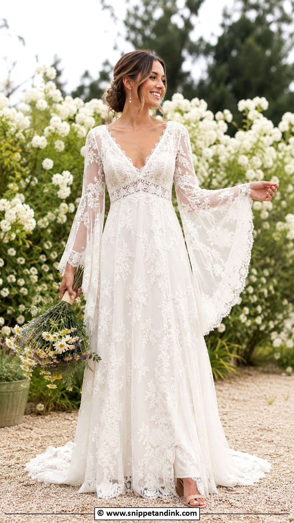 Boho Bridal Dress With Bell Sleeves - Snippet and Ink - 30 Boho Bridal Dress Ideas