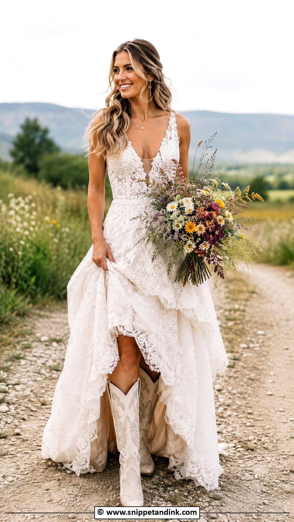 Boho Bridal Dress With Bridal Boots - Snippet and Ink - 30 Boho Bridal Dress Ideas