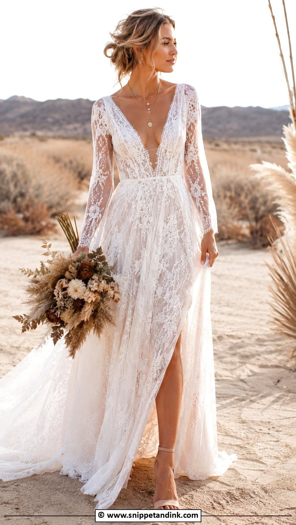 Boho Bridal Dress With Deep V Neck - Snippet and Ink - 30 Boho Bridal Dress Ideas