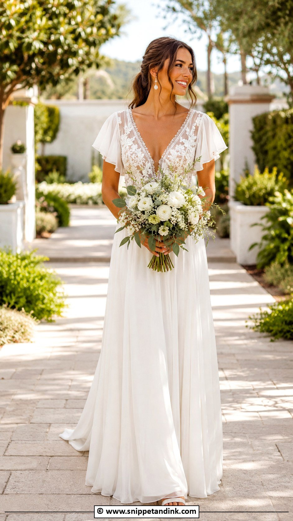 Boho Bridal Dress With Flutter Sleeves - Snippet and Ink - 30 Boho Bridal Dress Ideas
