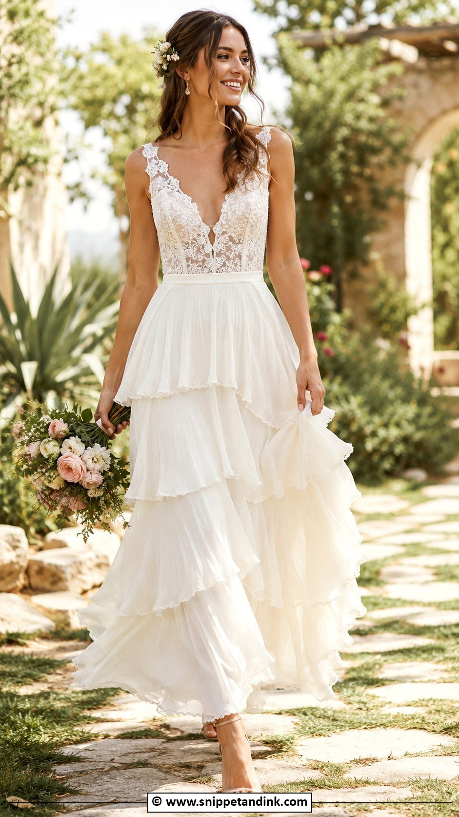 Boho Bridal Dress With Tiered Skirt - Snippet and Ink - 30 Boho Bridal Dress Ideas