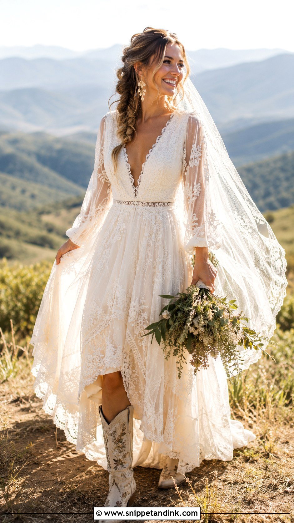 Boho Bridal Gown With Boots - Snippet and Ink - 20 Bride Attire Ideas