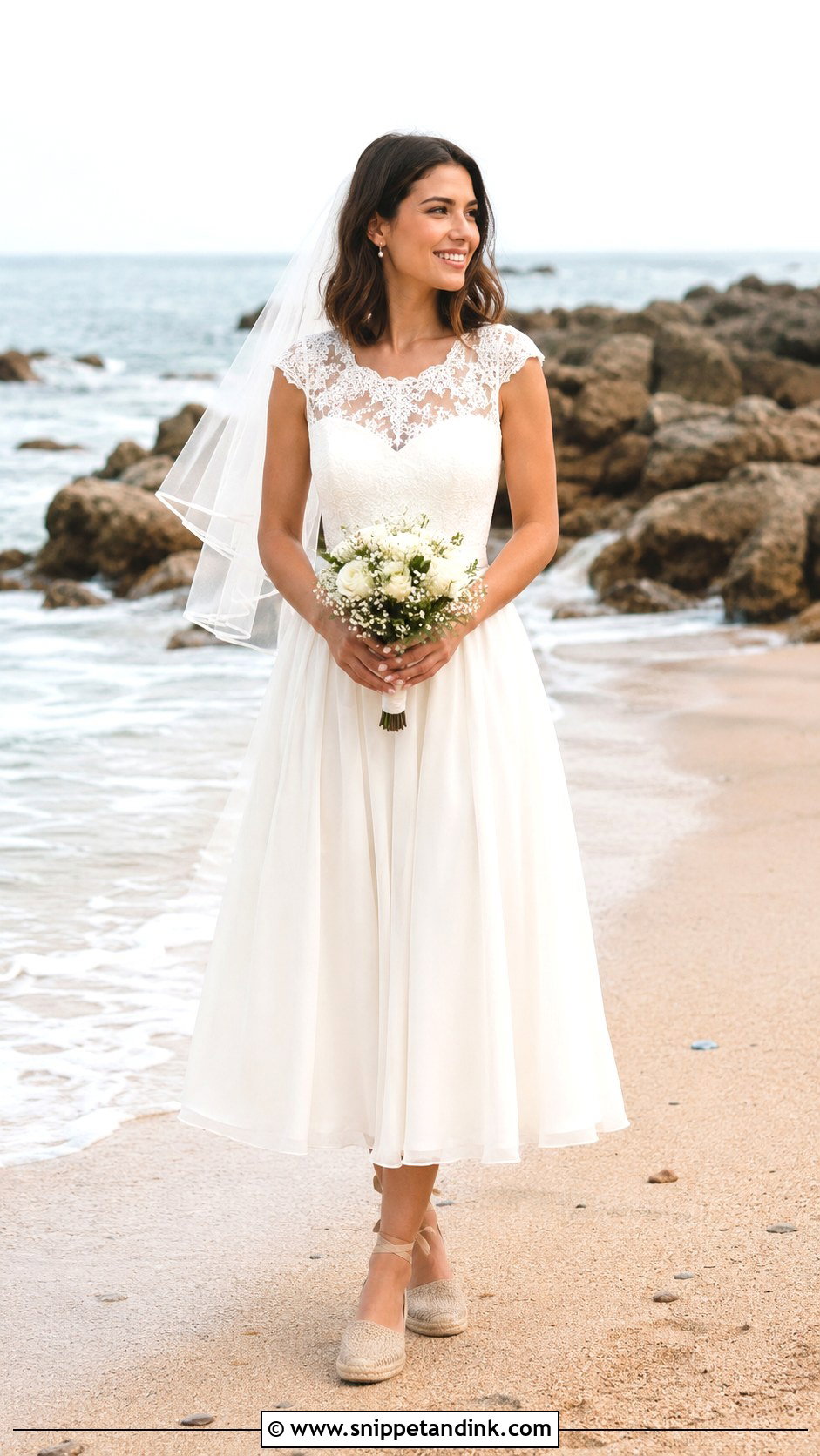 Boho Cap Sleeve Tea Length Beach Wedding Dress - Snippet and Ink - 20 Boho Simple Beach Wedding Dress Ideas