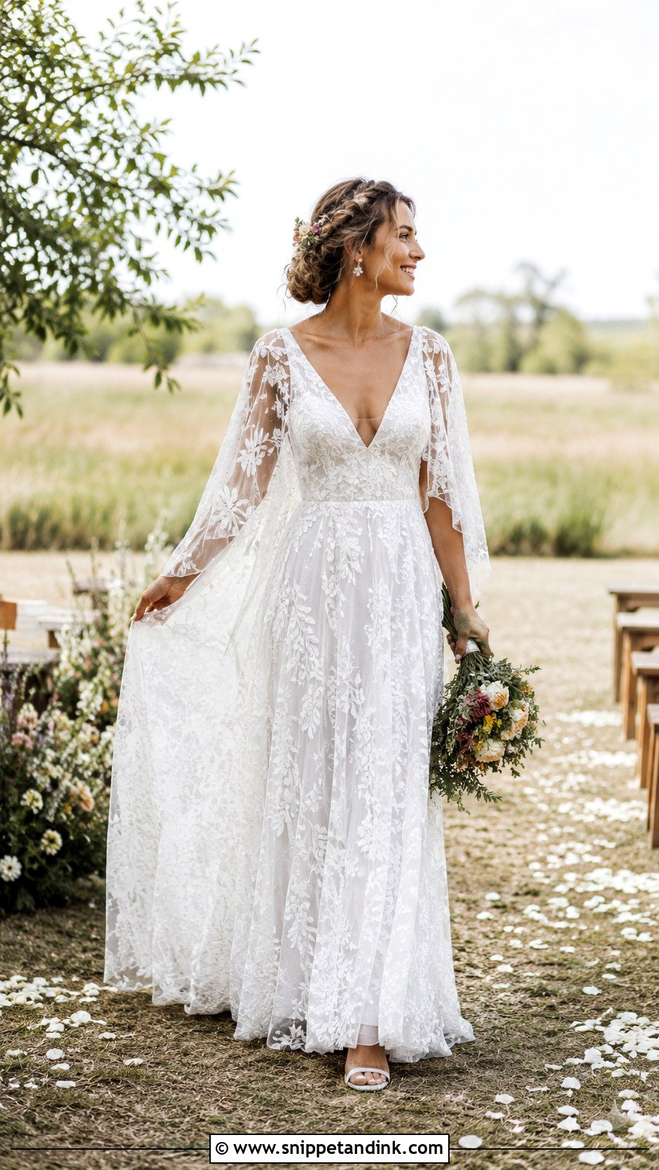 Boho Cape Sleeve Wedding Dress - Snippet and Ink - 20 Cape Sleeve Wedding Dress Ideas