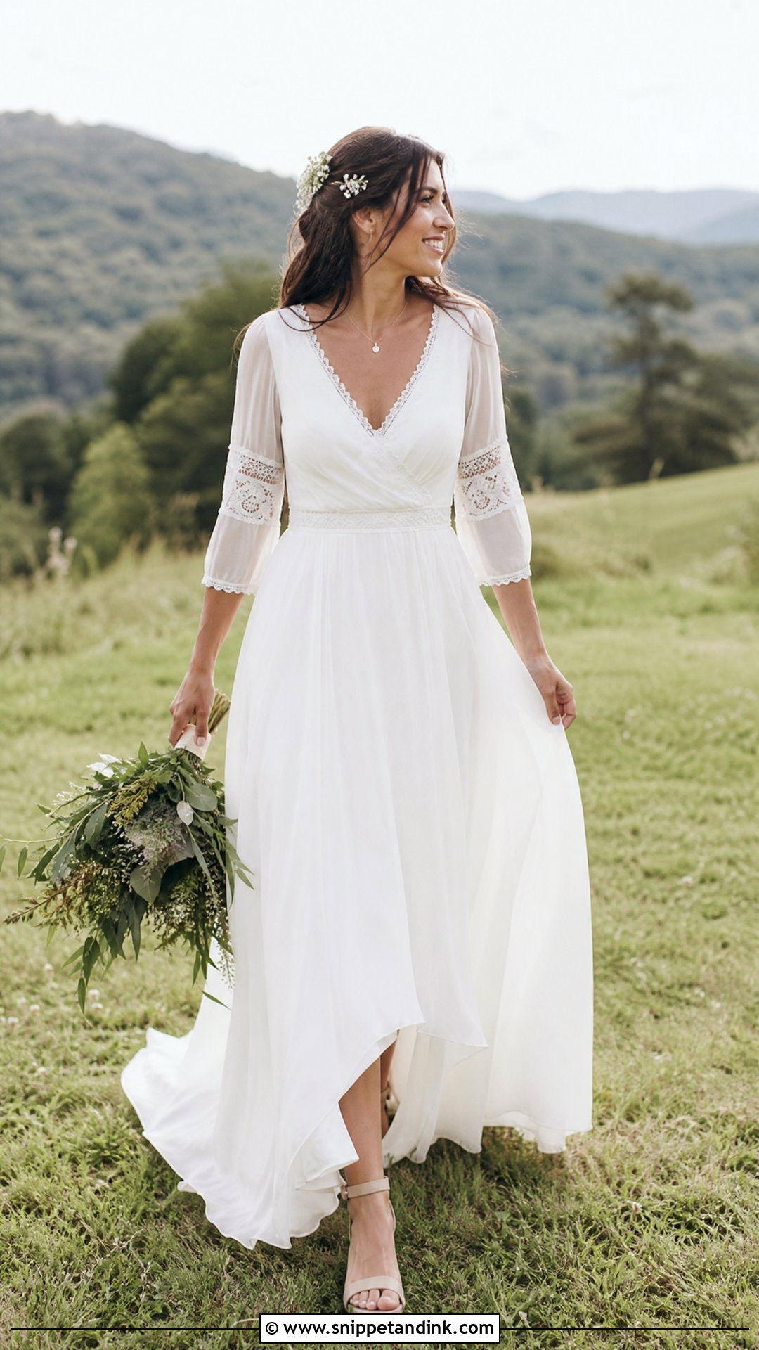 Boho Chiffon 34 Sleeve Wedding Dress - Snippet and Ink - 20 34 Sleeve Wedding Dress Ideas