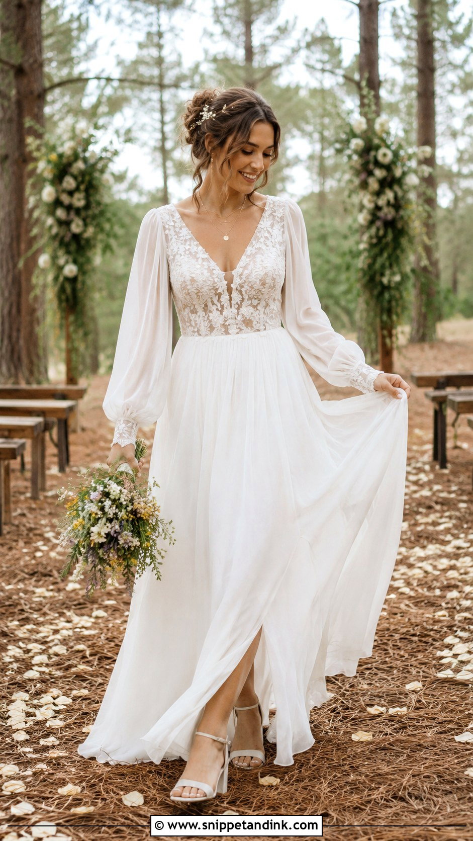 Boho Chiffon Ankle Length Wedding Dress - Snippet and Ink - 20 Ankle Wedding Dress Ideas