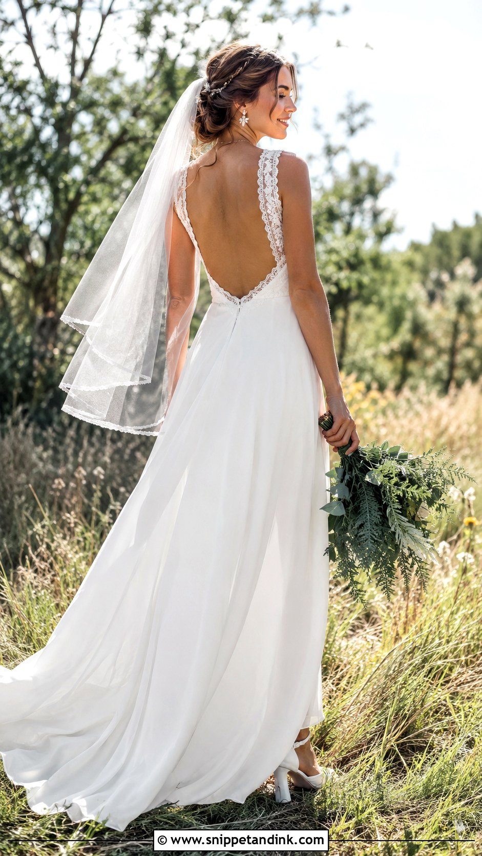 Boho Chiffon Backless Bridal Gown - Snippet and Ink - 20 Backless Bridal Gowns