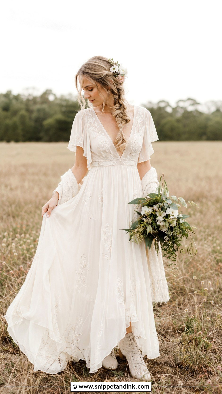 Boho Chiffon Elope Wedding Dress - Snippet and Ink - 20 Elope Wedding Dress Ideas