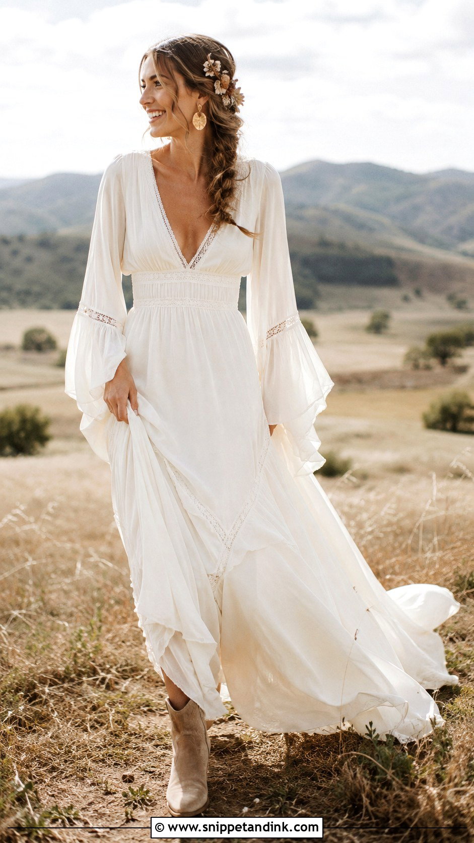 Boho Chiffon Eloping Wedding Dress - Snippet and Ink - 20 Eloping Wedding Dress Ideas